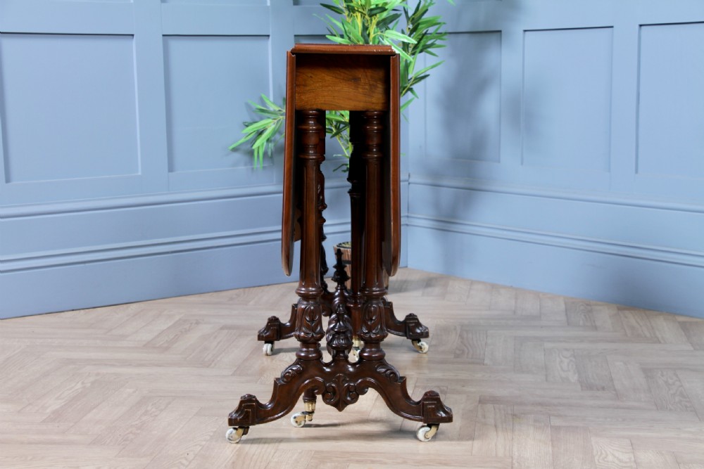 Antique Early Victorian Burr Walnut Carved Drop Leaf Sutherland Dining Table View XV