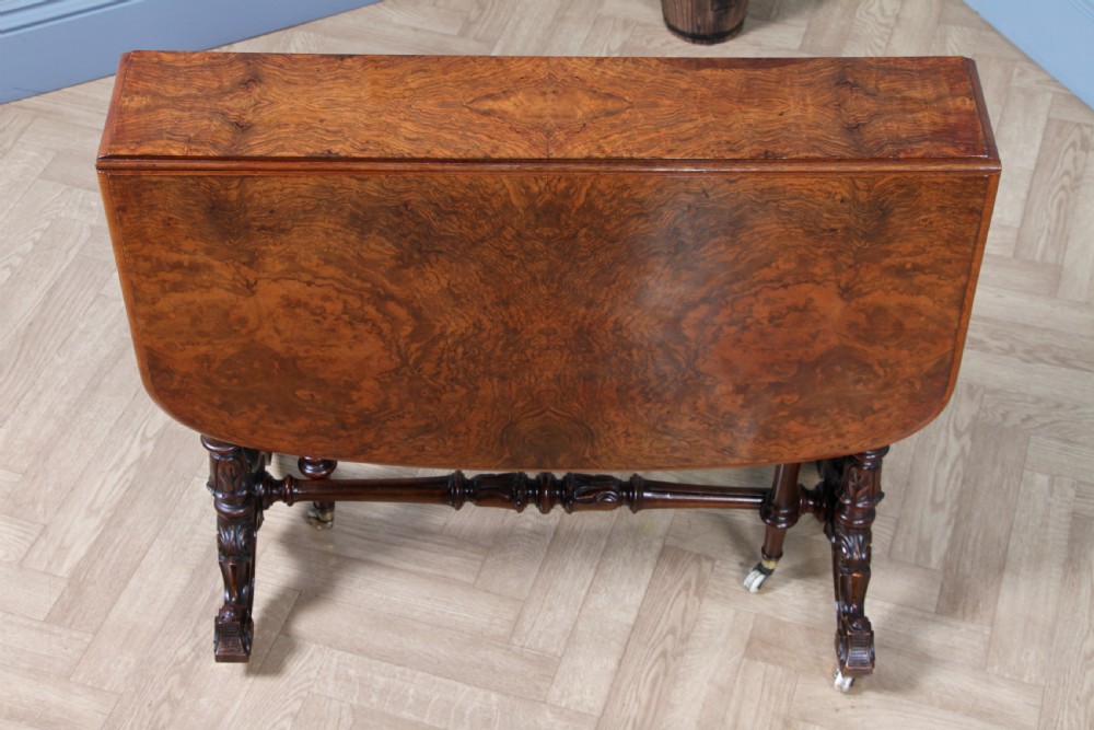 Antique Early Victorian Burr Walnut Carved Drop Leaf Sutherland Dining Table View XVI