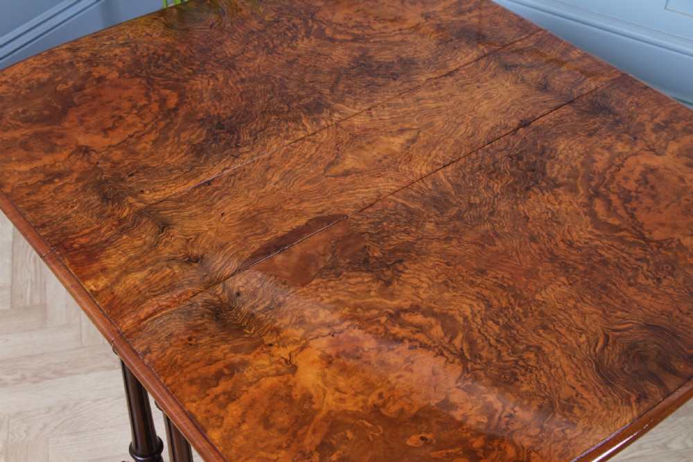Antique Early Victorian Burr Walnut Carved Drop Leaf Sutherland Dining Table View XIX