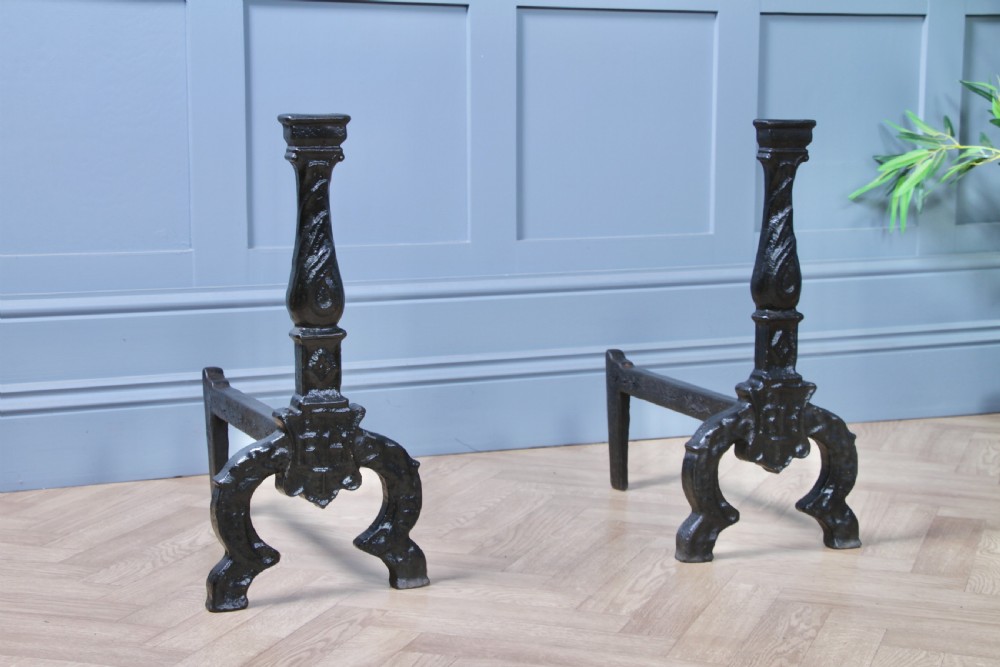 Pair Of Heavy Antique Georgian Fireside Andirons Black Cast Iron Fire Dogs C1800 View IX