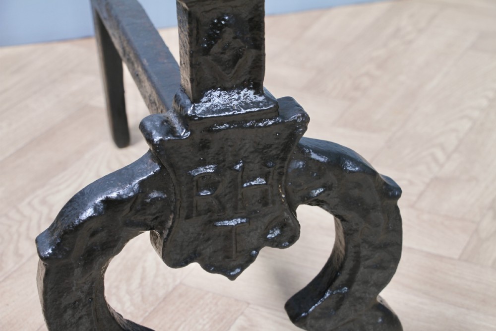 Pair Of Heavy Antique Georgian Fireside Andirons Black Cast Iron Fire Dogs C1800 View II