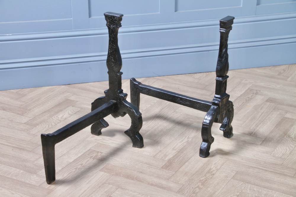 Pair Of Heavy Antique Georgian Fireside Andirons Black Cast Iron Fire Dogs C1800 View III