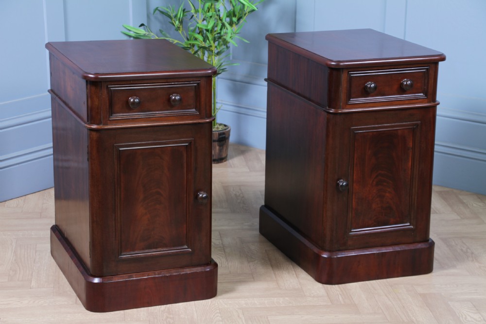 Pair of Antique Victorian Flame Grain Mahogany Bedside Cupboards Restored C1860