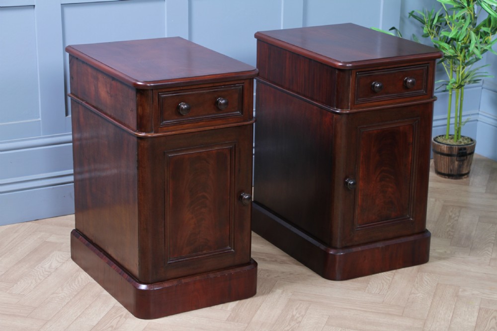 Pair of Antique Victorian Flame Grain Mahogany Bedside Cupboards Restored C1860 View II