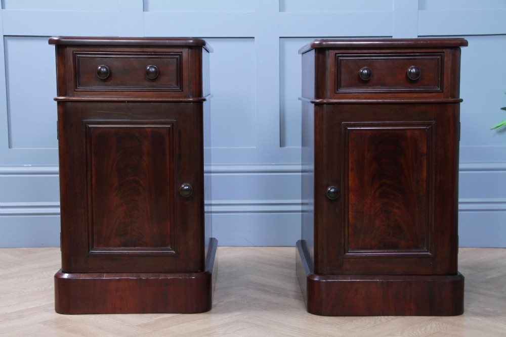 Pair of Antique Victorian Flame Grain Mahogany Bedside Cupboards Restored C1860 View IV
