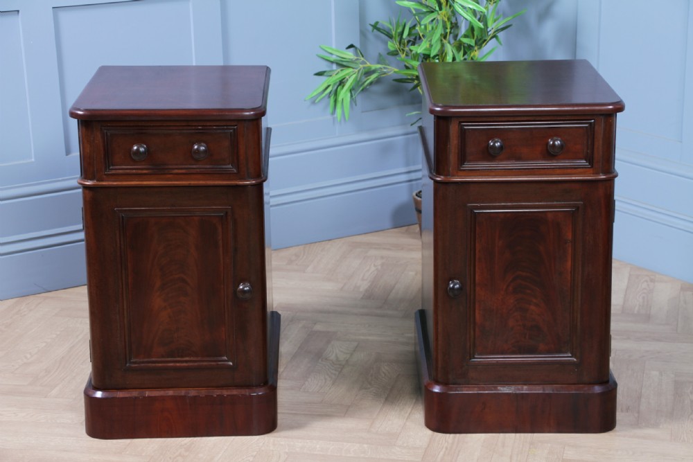 Pair of Antique Victorian Flame Grain Mahogany Bedside Cupboards Restored C1860 View V