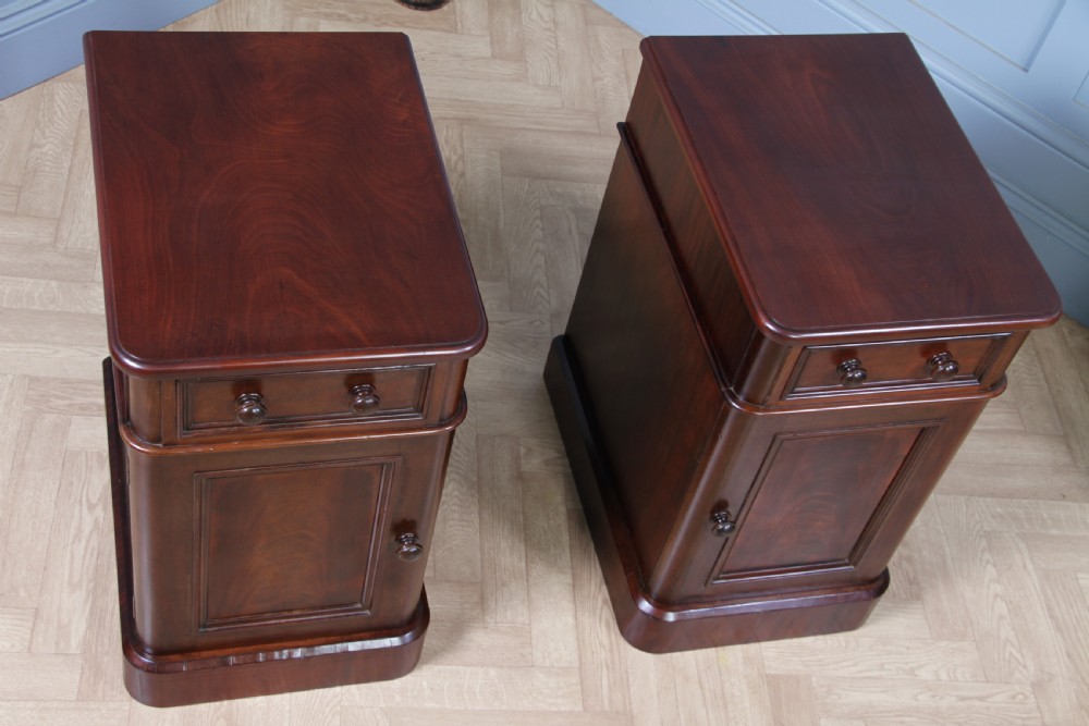 Pair of Antique Victorian Flame Grain Mahogany Bedside Cupboards Restored C1860 View X