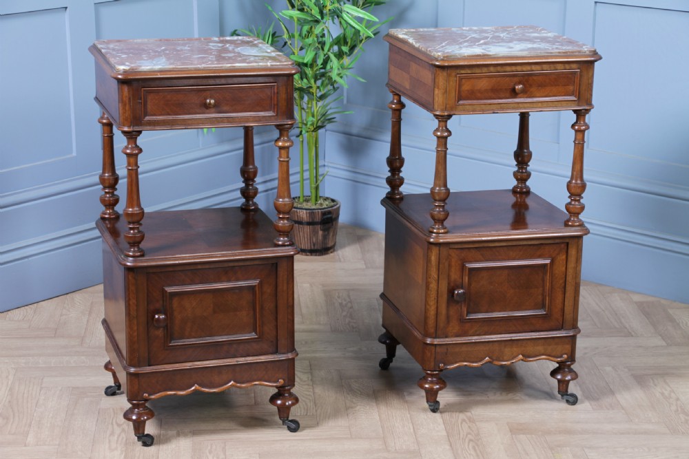 Pair of Antique French 19th Century Parquetry Walnut Bedside Cupboards C1890