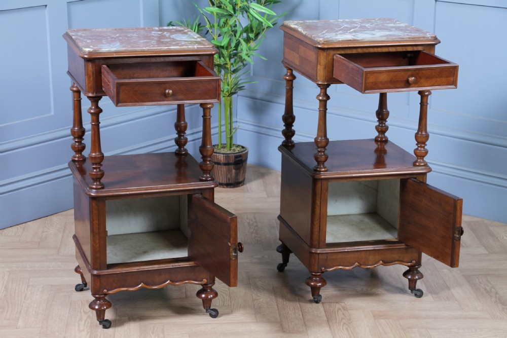 Pair of Antique French 19th Century Parquetry Walnut Bedside Cupboards C1890 View II