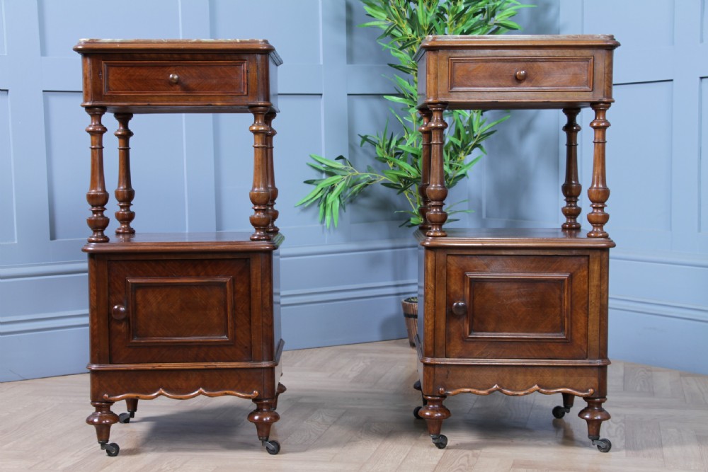 Pair of Antique French 19th Century Parquetry Walnut Bedside Cupboards C1890 View III