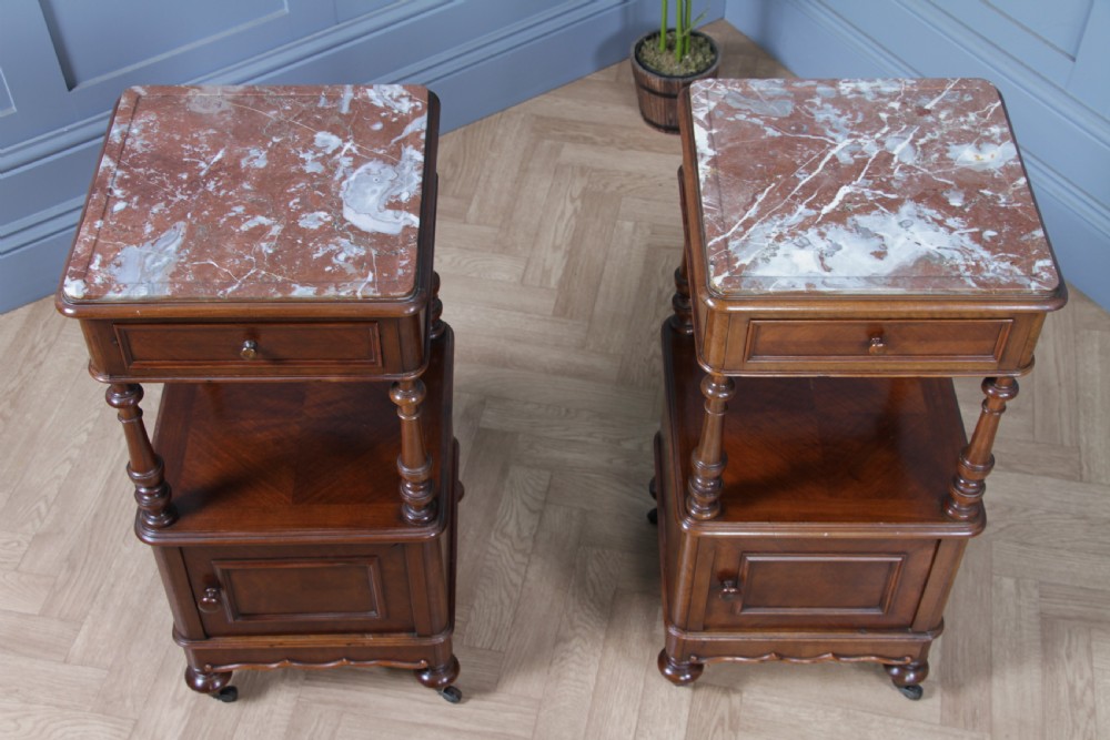 Pair of Antique French 19th Century Parquetry Walnut Bedside Cupboards C1890 View IV