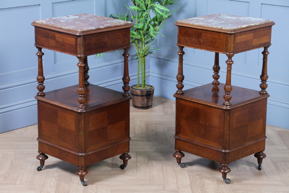 Pair of Antique French 19th Century Parquetry Walnut Bedside Cupboards C1890 View VI