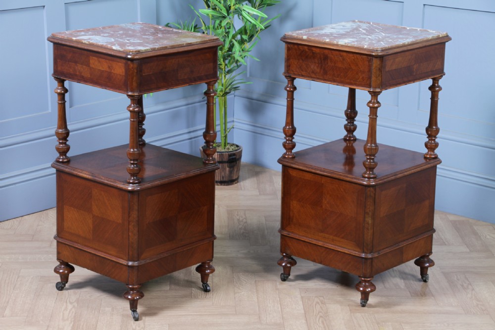 Pair of Antique French 19th Century Parquetry Walnut Bedside Cupboards C1890 View VII