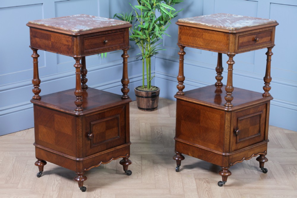 Pair of Antique French 19th Century Parquetry Walnut Bedside Cupboards C1890 View VIII