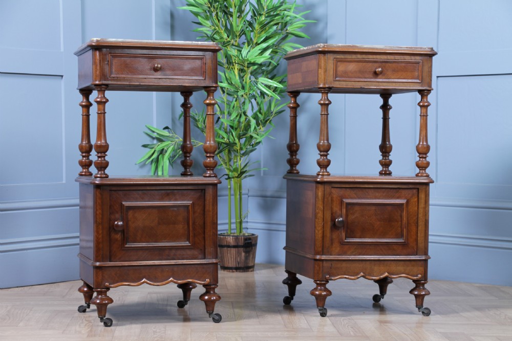 Pair of Antique French 19th Century Parquetry Walnut Bedside Cupboards C1890 View IX