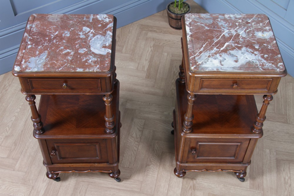 Pair of Antique French 19th Century Parquetry Walnut Bedside Cupboards C1890 View X