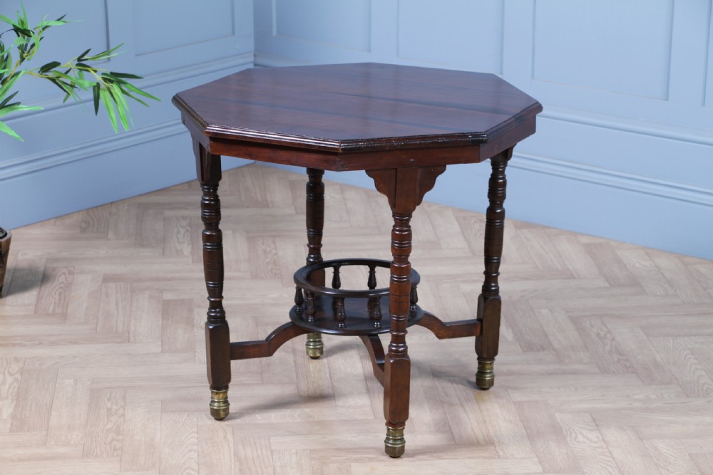 Antique Edwardian Walnut Octagonal Gallery base Small Occasional Table