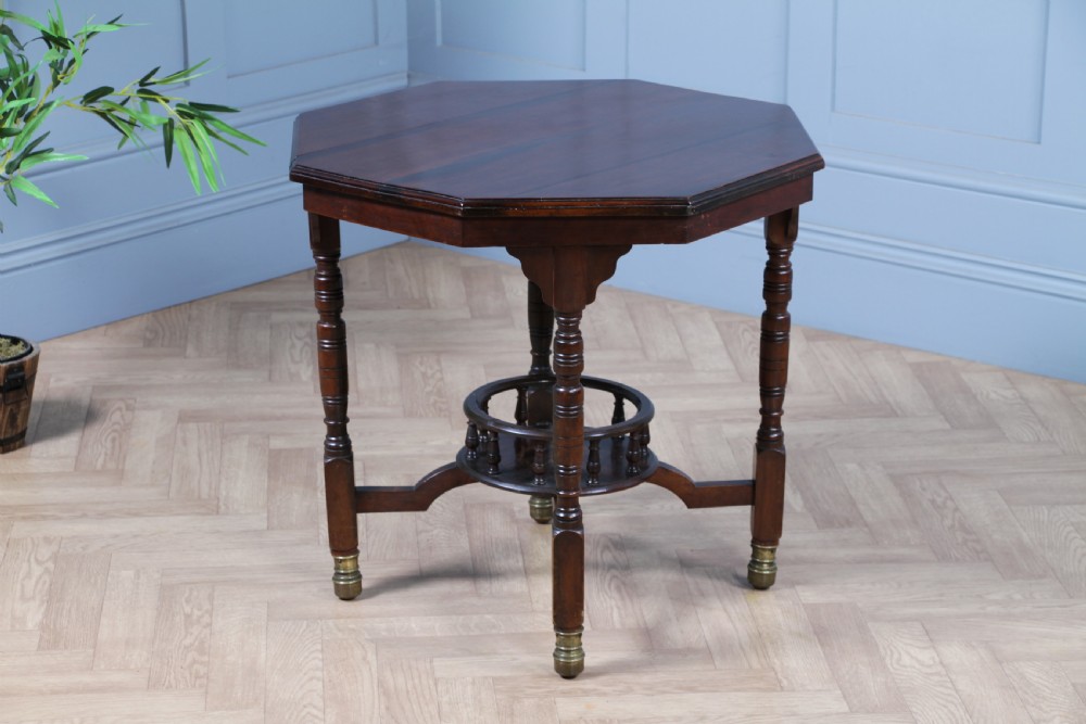 Antique Edwardian Walnut Octagonal Gallery base Small Occasional Table View III