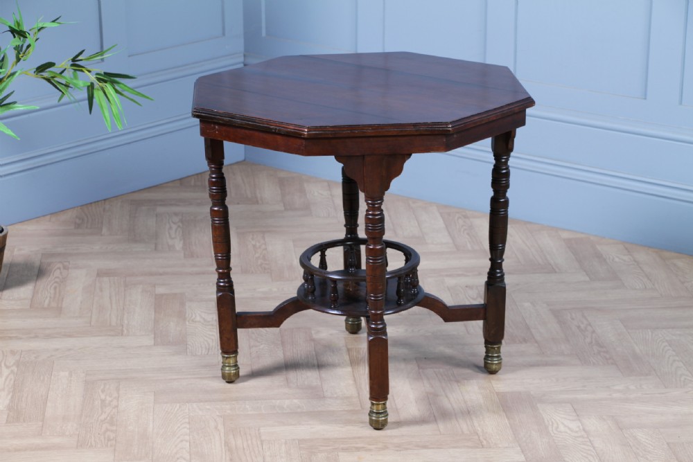 Antique Edwardian Walnut Octagonal Gallery base Small Occasional Table View V