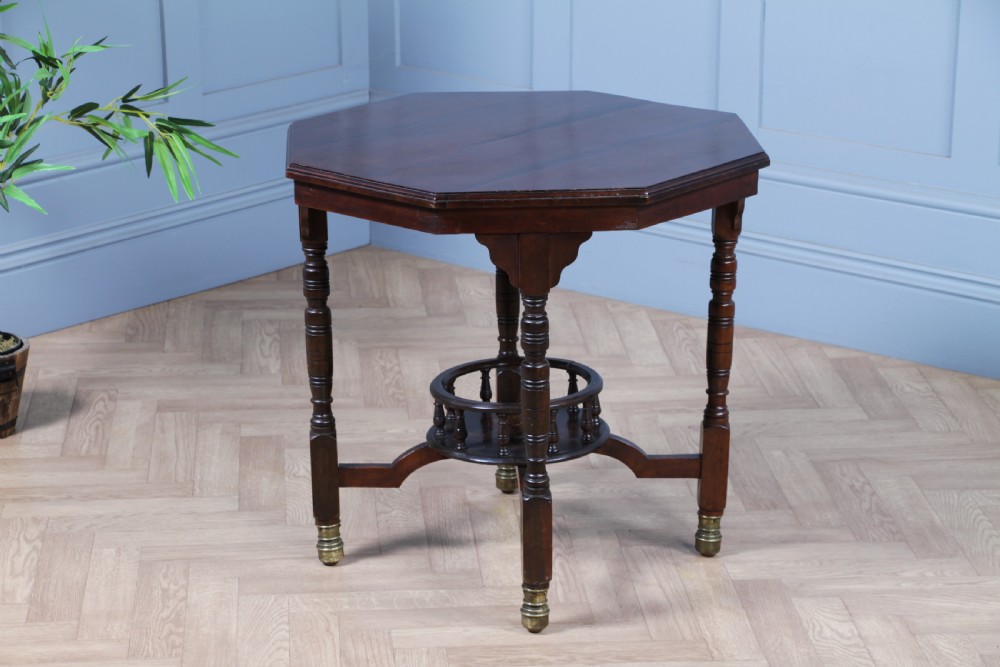 Antique Edwardian Walnut Octagonal Gallery base Small Occasional Table View VI