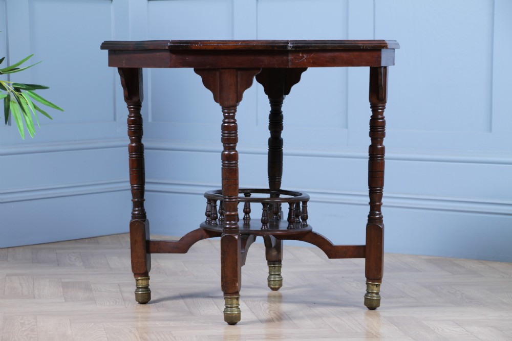 Antique Edwardian Walnut Octagonal Gallery base Small Occasional Table View VII