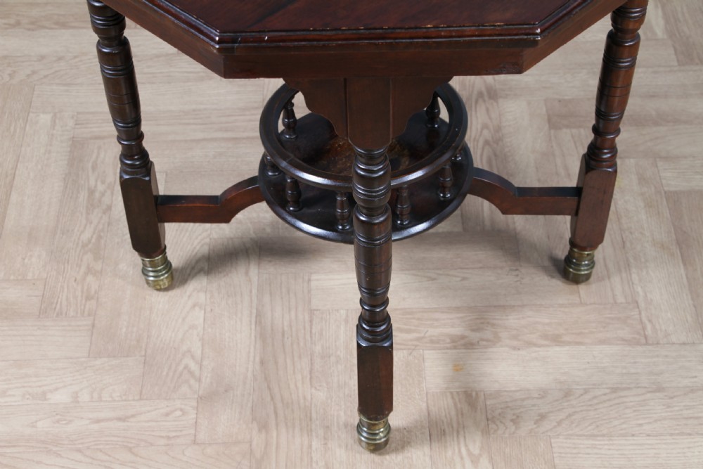 Antique Edwardian Walnut Octagonal Gallery base Small Occasional Table View VIII