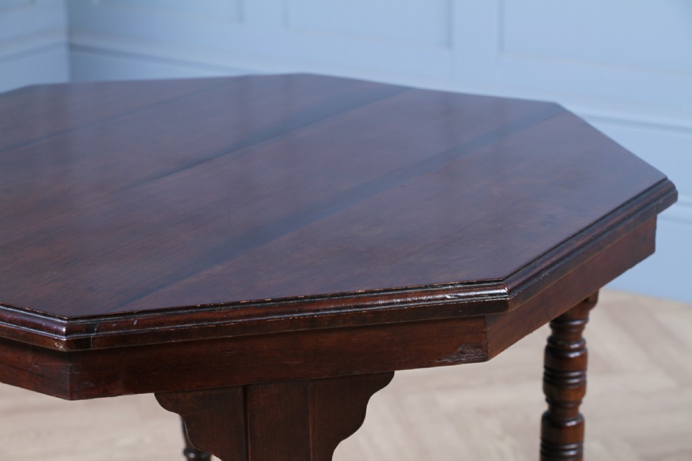 Antique Edwardian Walnut Octagonal Gallery base Small Occasional Table View X