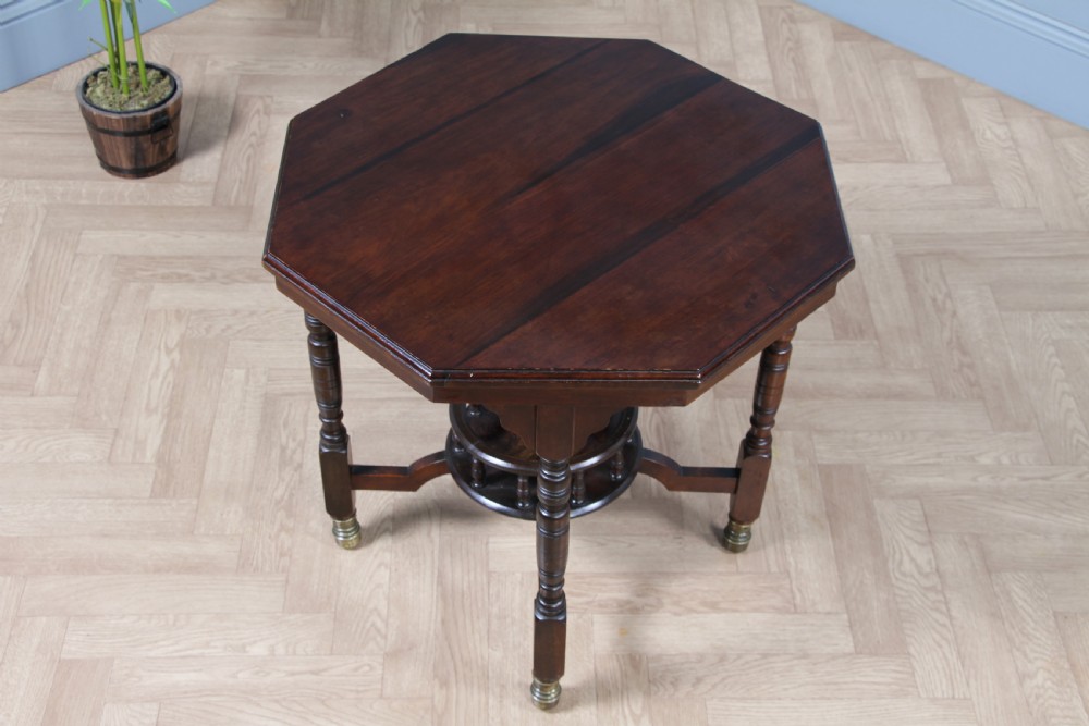 Antique Edwardian Walnut Octagonal Gallery base Small Occasional Table View XI