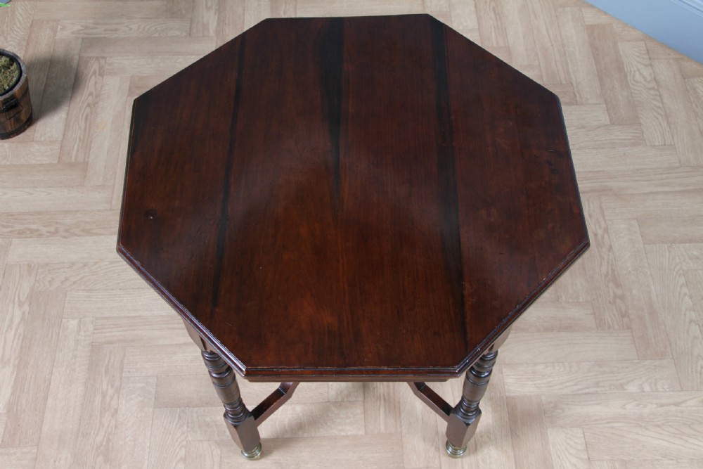 Antique Edwardian Walnut Octagonal Gallery base Small Occasional Table View XII