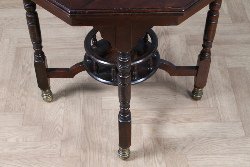 Antique Edwardian Walnut Octagonal Gallery base Small Occasional Table View XIII