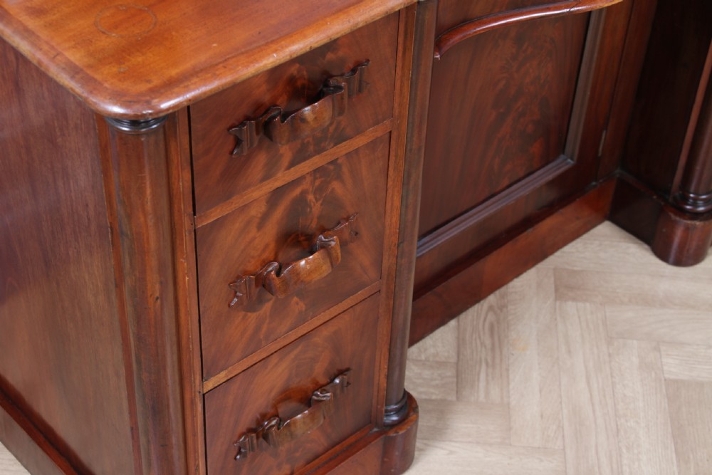 Antique Large Victorian Flame Mahogany Carved Duchess Dressing Table With Mirror View VIII