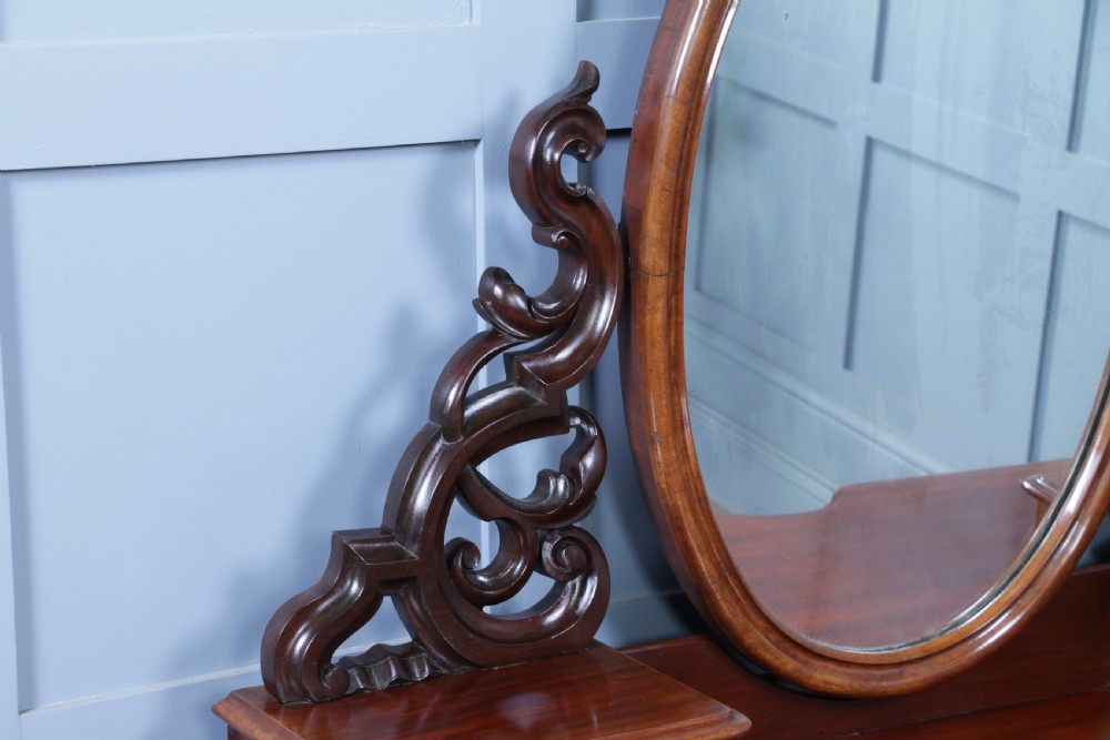 Antique Large Victorian Flame Mahogany Carved Duchess Dressing Table With Mirror View IX