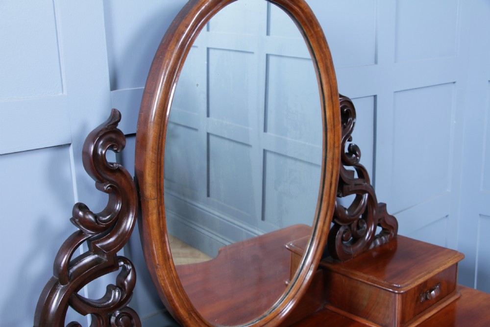 Antique Large Victorian Flame Mahogany Carved Duchess Dressing Table With Mirror View XII