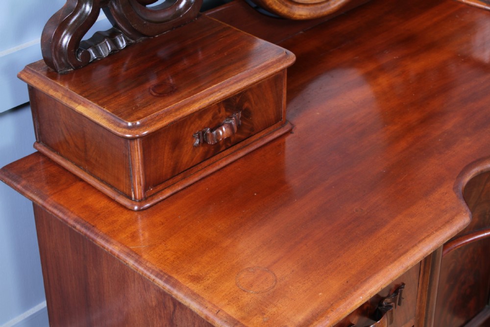 Antique Large Victorian Flame Mahogany Carved Duchess Dressing Table With Mirror View XV