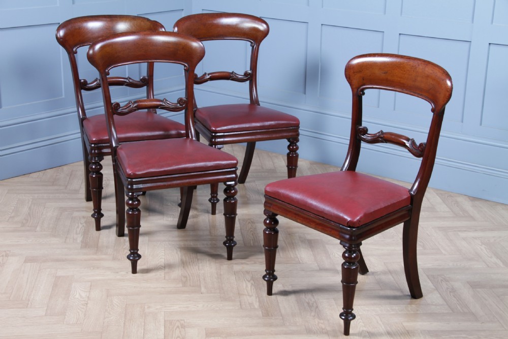 Set of 4 Antique Early Victorian Carved Crown Balloon Back Mahogany Dining Chairs C1840