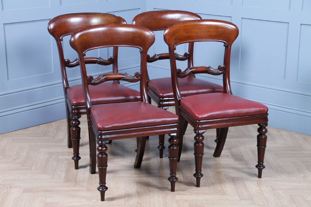 Set of 4 Antique Early Victorian Carved Crown Balloon Back Mahogany Dining Chairs C1840 View II