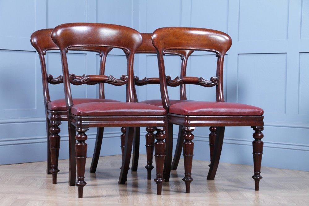 Set of 4 Antique Early Victorian Carved Crown Balloon Back Mahogany Dining Chairs C1840 View III