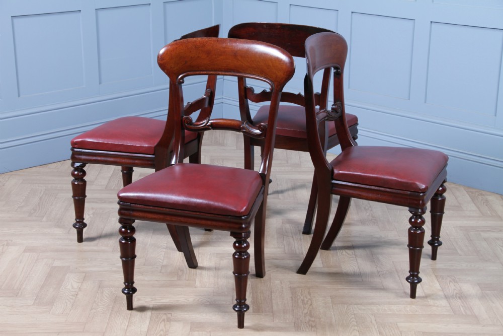 Set of 4 Antique Early Victorian Carved Crown Balloon Back Mahogany Dining Chairs C1840 View XII