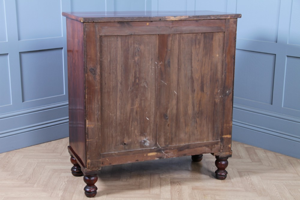 Antique Late Georgian Small Flame Grain Mahogany Bow Front Chest of 5 Drawers View XIX