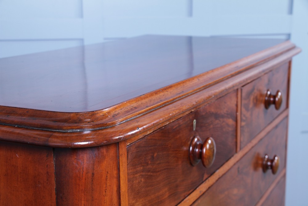 Original Antique Victorian Large Flame Grain Mahogany Chest of 6 Deep Drawers View VII