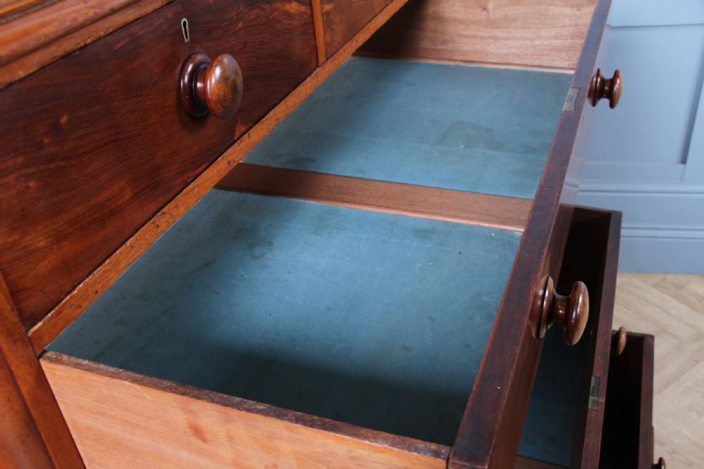Original Antique Victorian Large Flame Grain Mahogany Chest of 6 Deep Drawers View XII