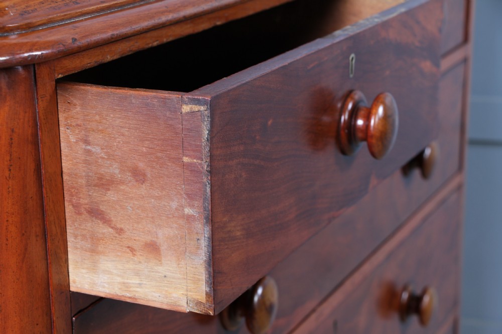 Original Antique Victorian Large Flame Grain Mahogany Chest of 6 Deep Drawers View XIII
