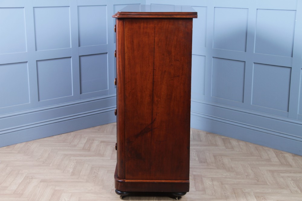 Original Antique Victorian Large Flame Grain Mahogany Chest of 6 Deep Drawers View XVI