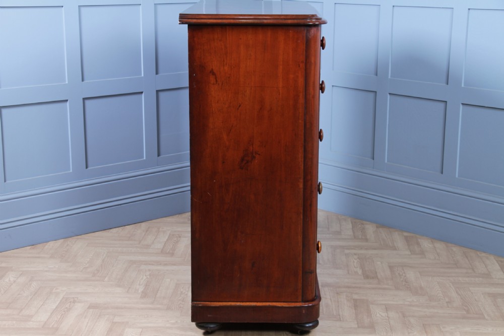 Original Antique Victorian Large Flame Grain Mahogany Chest of 6 Deep Drawers View XVII