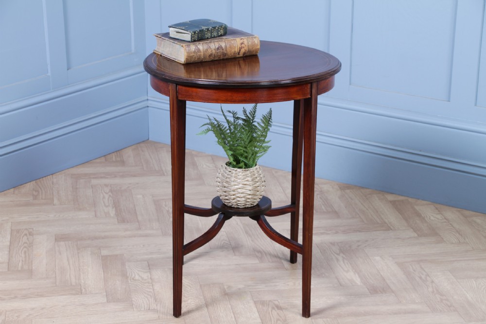 Original Antique Solid Mahogany Round Inlaid Wine Occasional Table View II