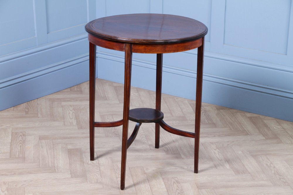 Original Antique Solid Mahogany Round Inlaid Wine Occasional Table View IV