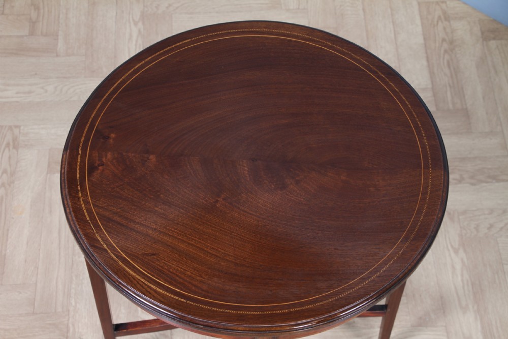 Original Antique Solid Mahogany Round Inlaid Wine Occasional Table View V
