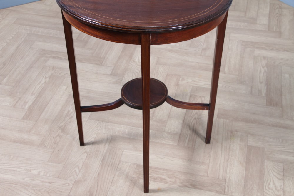 Original Antique Solid Mahogany Round Inlaid Wine Occasional Table View VII