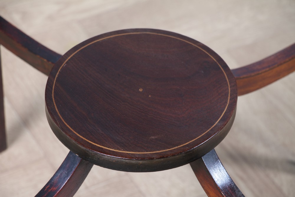 Original Antique Solid Mahogany Round Inlaid Wine Occasional Table View VIII