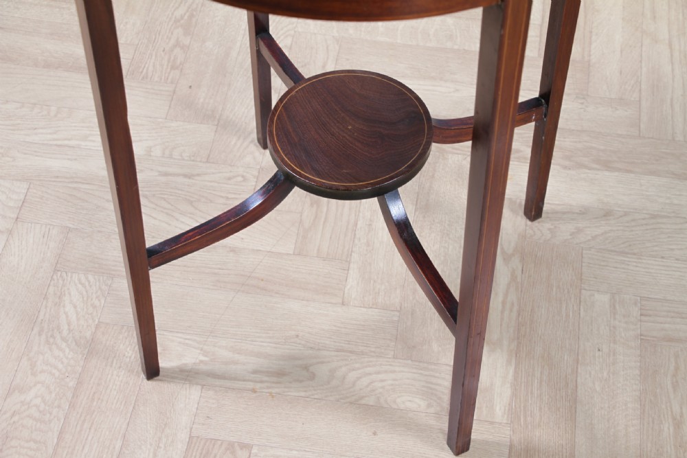 Original Antique Solid Mahogany Round Inlaid Wine Occasional Table View X